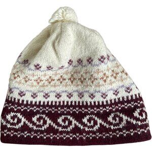 Vintage Hansen Hat Winter Knit Cap Beanie Pom Graphic USA Made